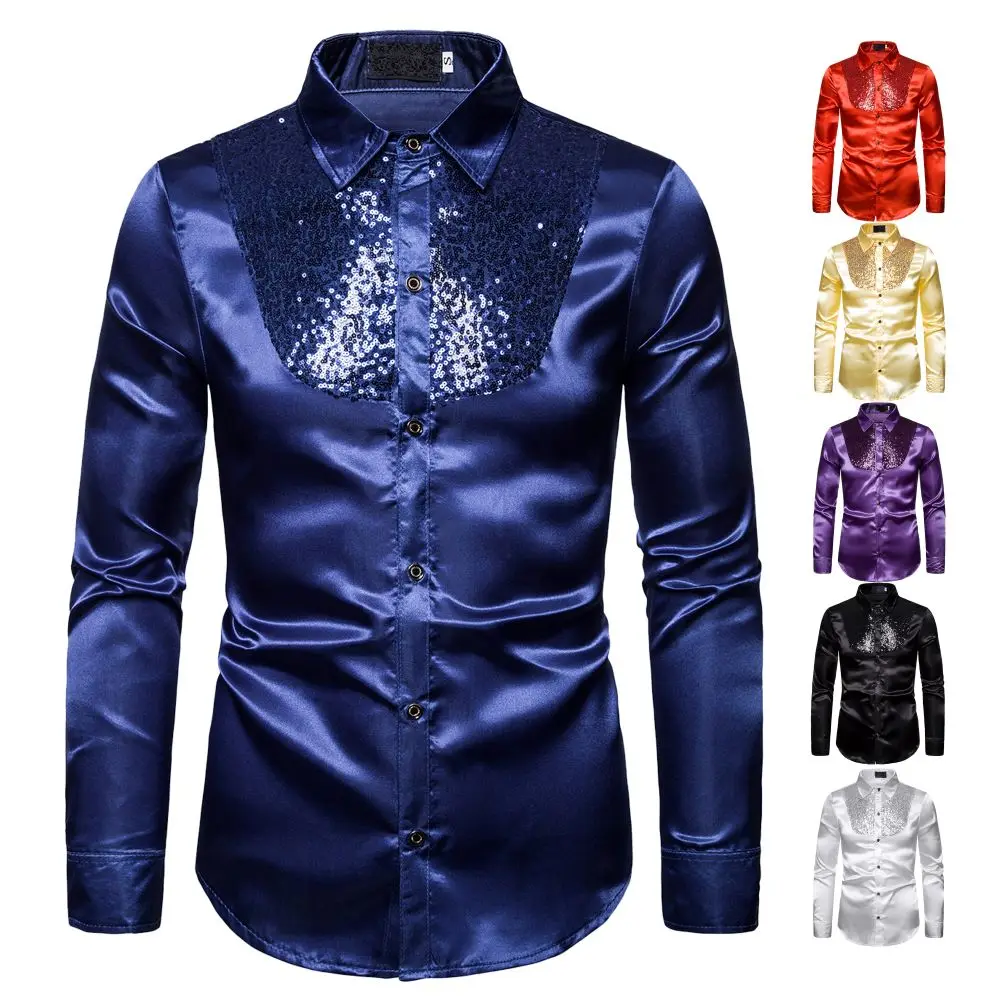 ชายเสื้อ Glitter Sequins ผู้ชายแฟชั่นเซ็กซี่เสื้อลําลองเทศกาลจัดเลี้ยง STAGE Performance งานแต่งงานโฮสต์พรหมผู้ชาย