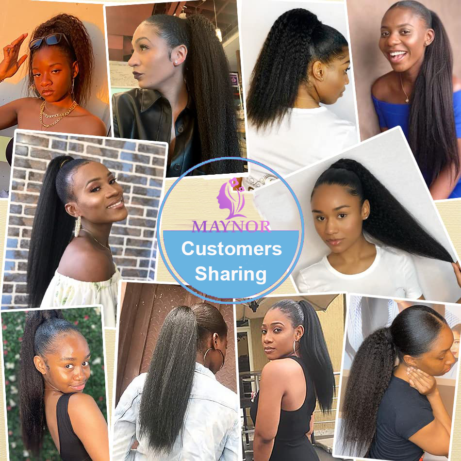 Extension de cheveux humains Kinky Straight Ponytail pour femme, 100% vrais cheveux, Wstring de proximité rond, noir naturel, 1b, 100g