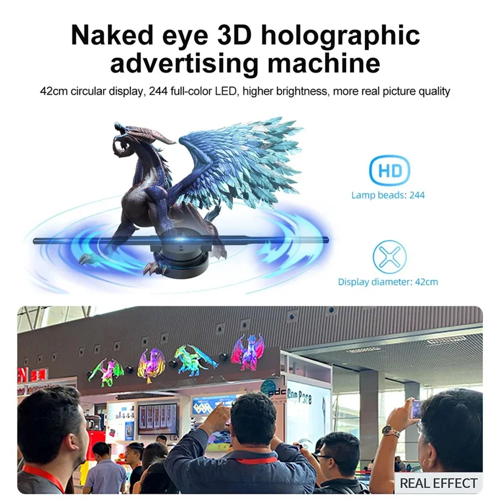 3D Hologramm Fan 42CM WiFi 3D Holographische Projektor Werbung Display Licht HD Holographische Projektor für Geschäfte Bars Party Weihnachten