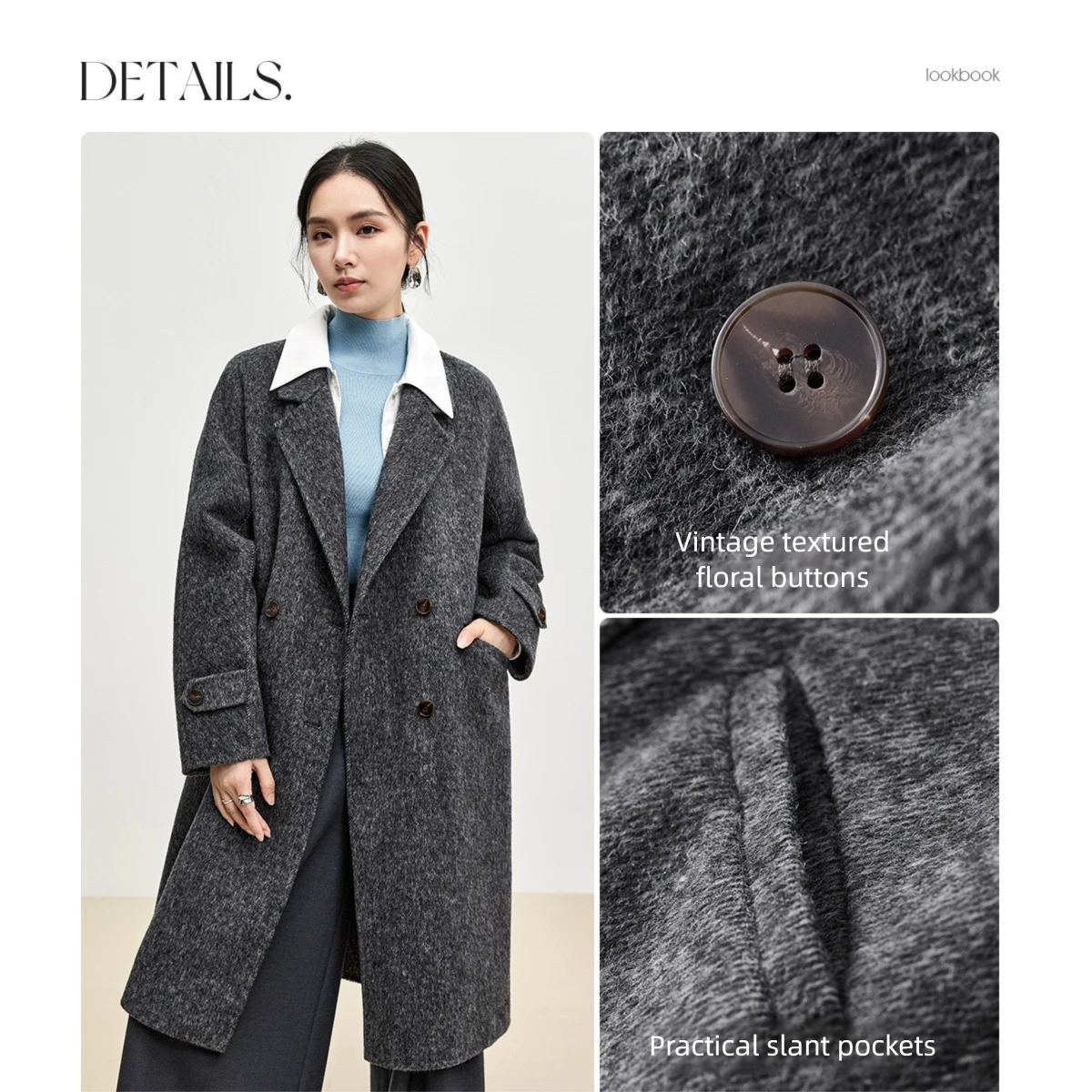 SENTUBILA длинные шерстяные пальто для женщин верхняя одежда 2025 зимнее роскошное теплое прямое двубортное пальто высокого качества W44O56042