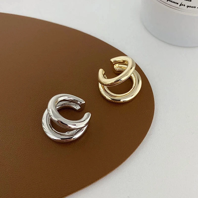 Piercing falso para mujer y hombre, aretes de doble círculo, puños Vintage de hip hop, accesorios para las orejas, moda coreana