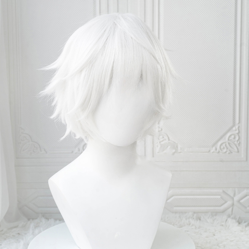 애니메이션 Kaneki Ken 코스프레 가발 짧은 흰색 털이 가발 눈 패치 내열성 합성 헤어 파티 역할 놀이