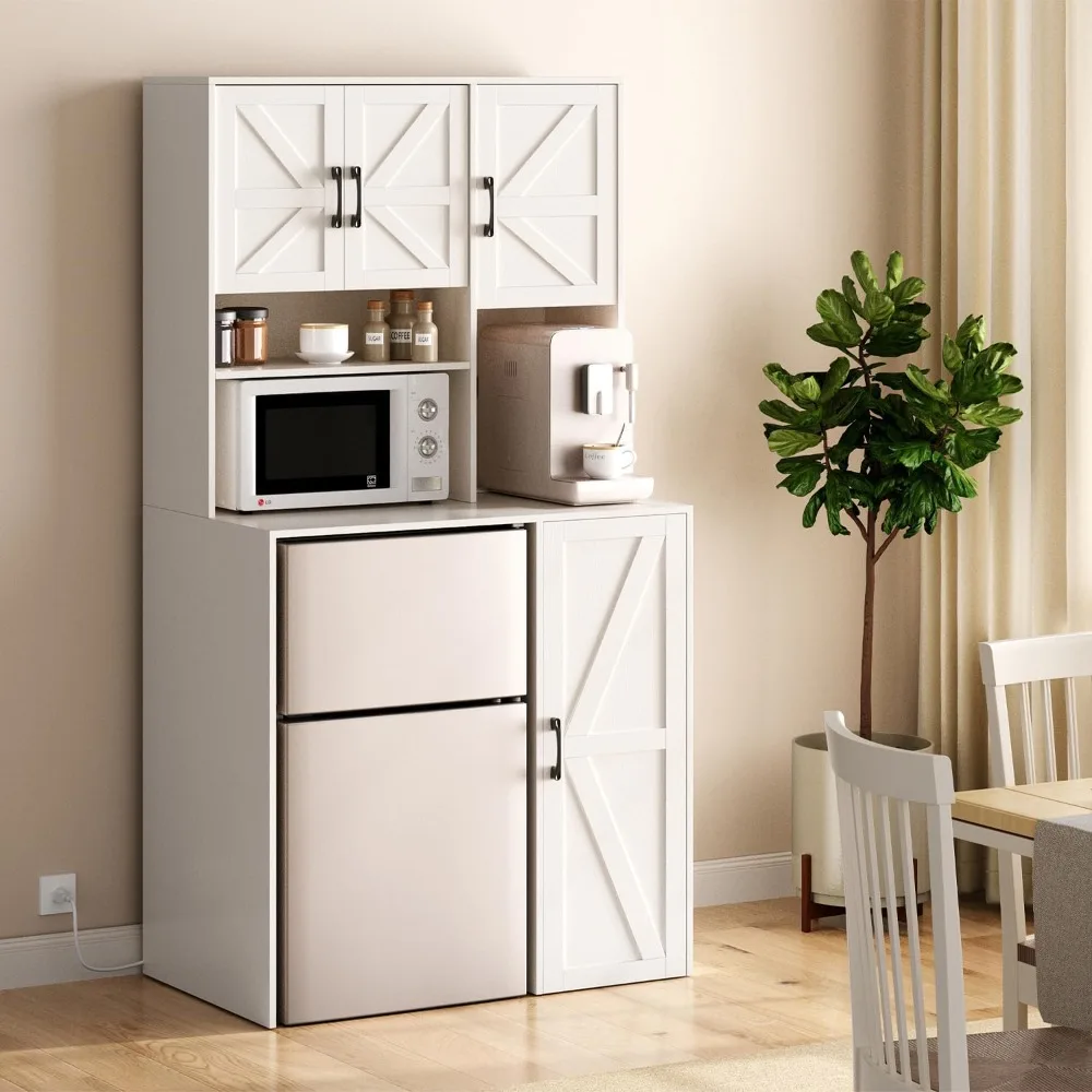 Mini Fridge Cabinet with Storage, Coffee Bar Cabinet with Mini Fridge Space and Outlet, Wine Bar Stand with Microwave Shelf