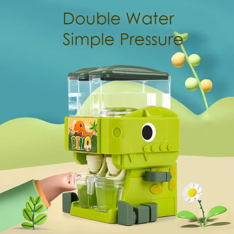 Adorável dispensador de água duplo com tema de dinossauro para crianças, brinquedo para beber suco quente/frio, melhora a cozinha imaginativa, tempo de reprodução