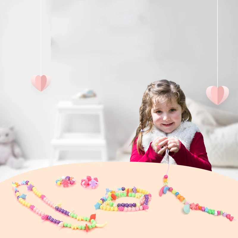 女の子 DIY ビーズセットジュエリー作成キット子供のための女の子パールビーズブレスレットリングネックレス創造性キットアートクラフトおもちゃ