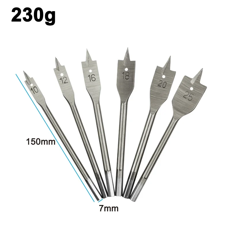 6-delige natuurlijke kleur driepuntige platte boor zeshoekige handgreep houtbewerking gatopener houten plank boor gereedschapsset