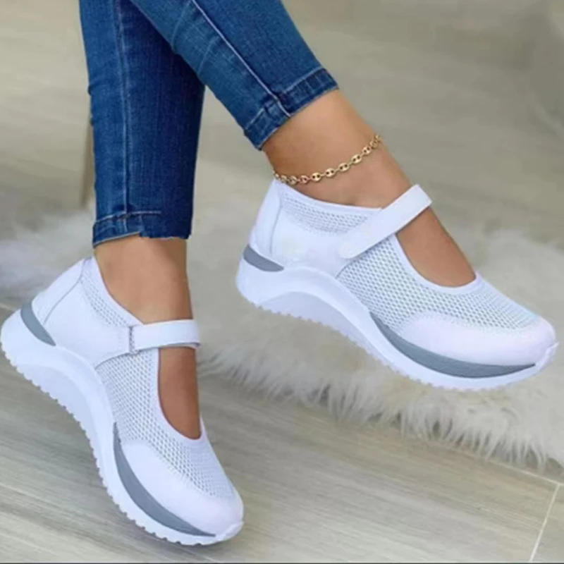Rundkopf gestrickt Damen dicke Sohle Einzels chuhe Damen Größe 36-43 Gitter lässig Damenschuhe Turnschuhe Damen