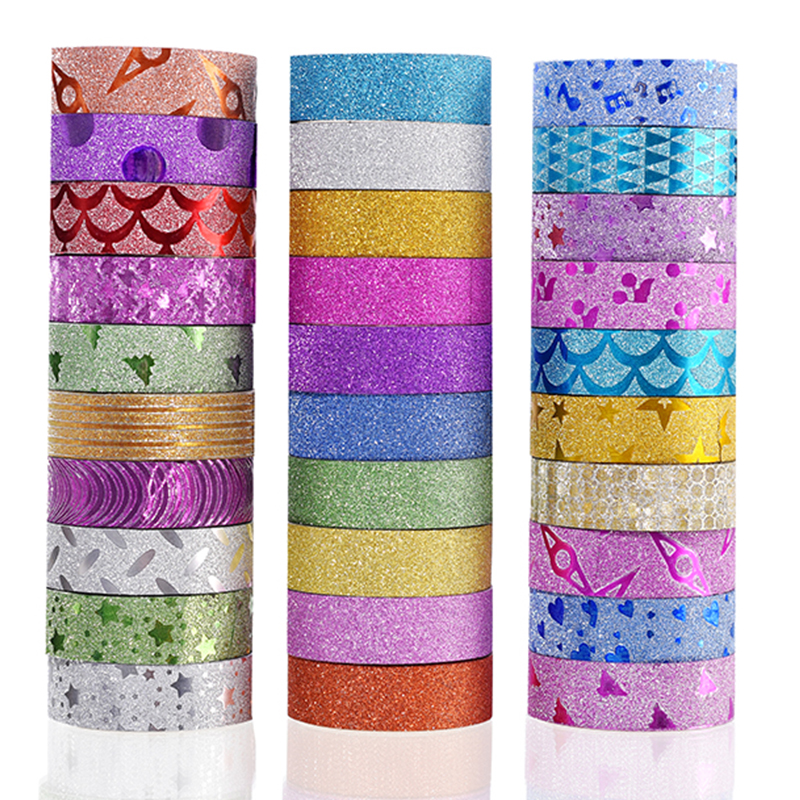 10 rollos de pegatinas con purpurina de colores aleatorios, cintas adhesivas de papel, etiquetas decorativas DIY, pegatinas artesanales para embalaje de regalo para oficina y escuela
