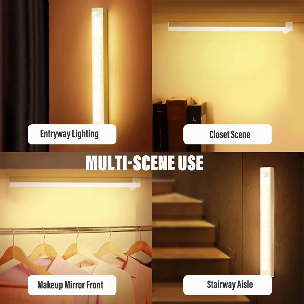 LED 모션 센서 라이트 무선 LED 야간 조명, C 타입 충전식 조명, 캐비닛 옷장 램프, 주방용 계단 백라이트