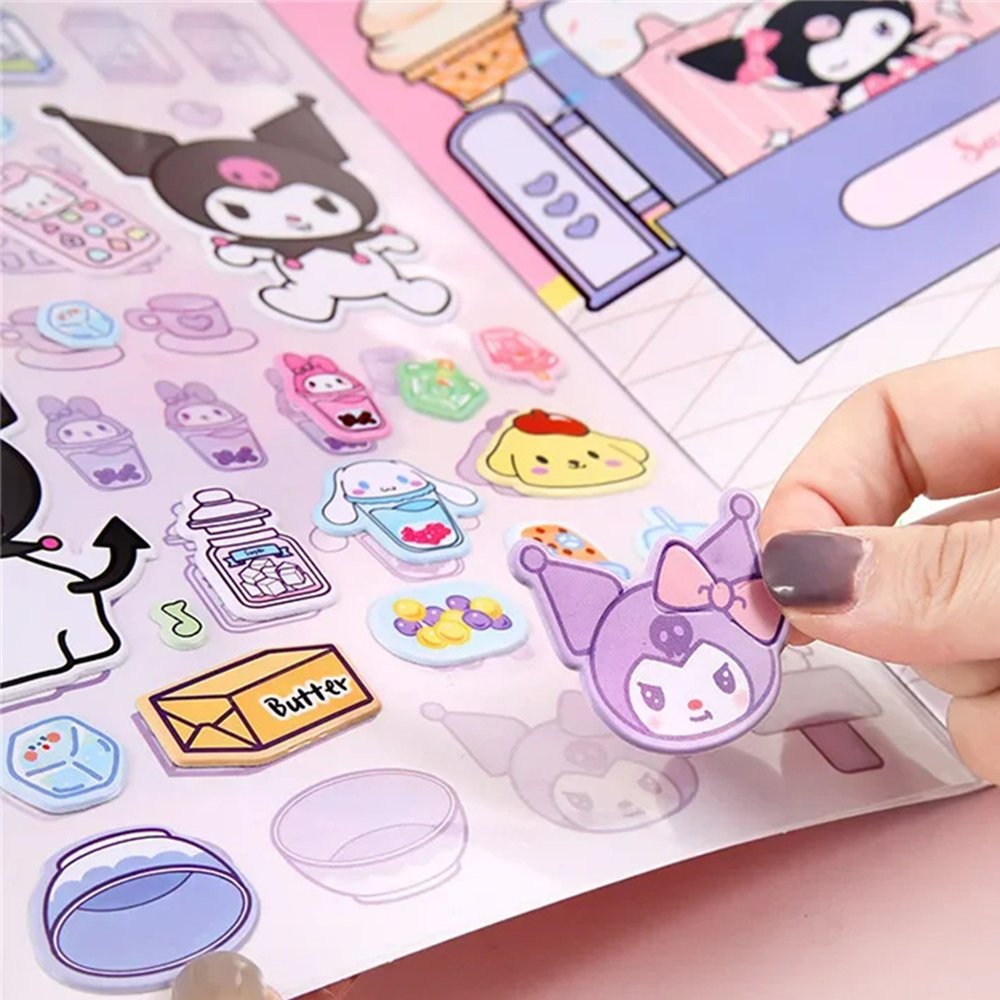 Sanrio livro silencioso bolha olá kitty cinnamoroll kuromi minha melodia pochacco brinquedo dos desenhos animados paisagem adesivo livro crianças brinquedos