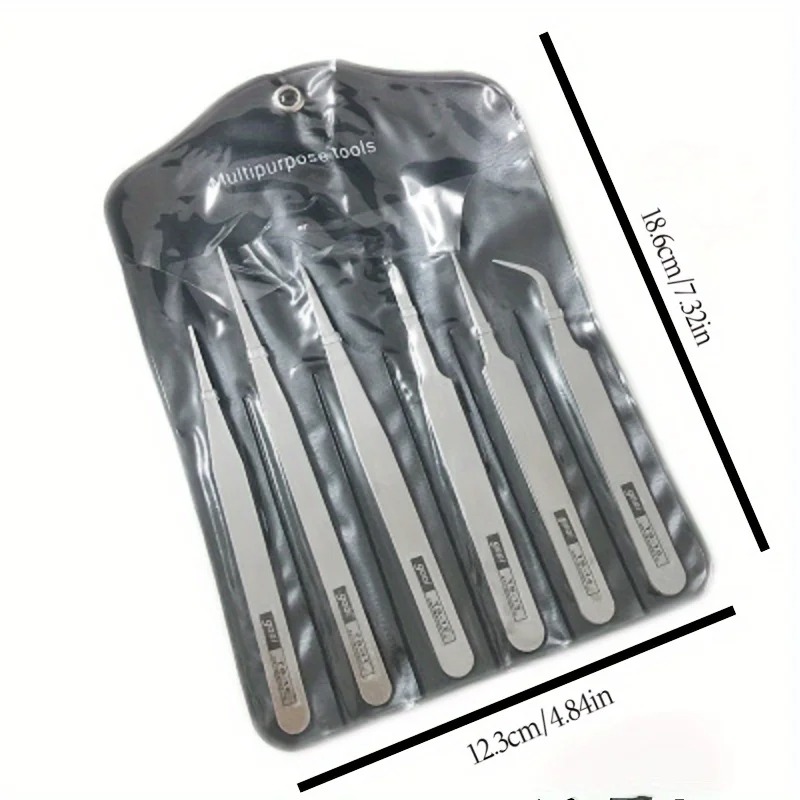 Herramienta de reparación de pinzas de acero inoxidable, herramienta de reparación de pinzas rectas dobladas de precisión Industrial, 6 uds.