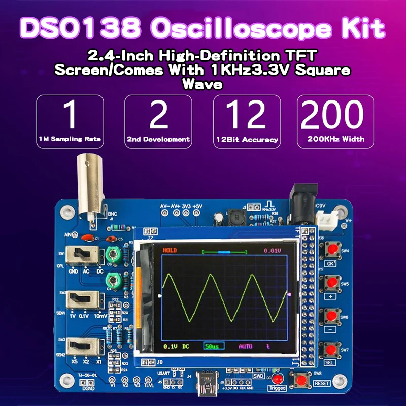 DSO138 Kit oscilloscopio digitale Circuito elettronico microcontrollore fai-da-te adatto per kit di formazione per l'insegnamento elettronico