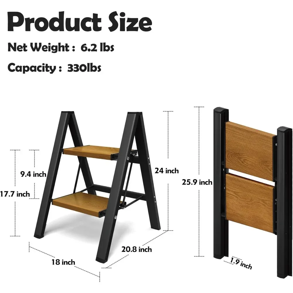 2 Step Ladder,Aluminum Lightweight Folding 2 Step Stool with Anti-Slip Wide Pedal, 330lbs Capacity Step Ladder