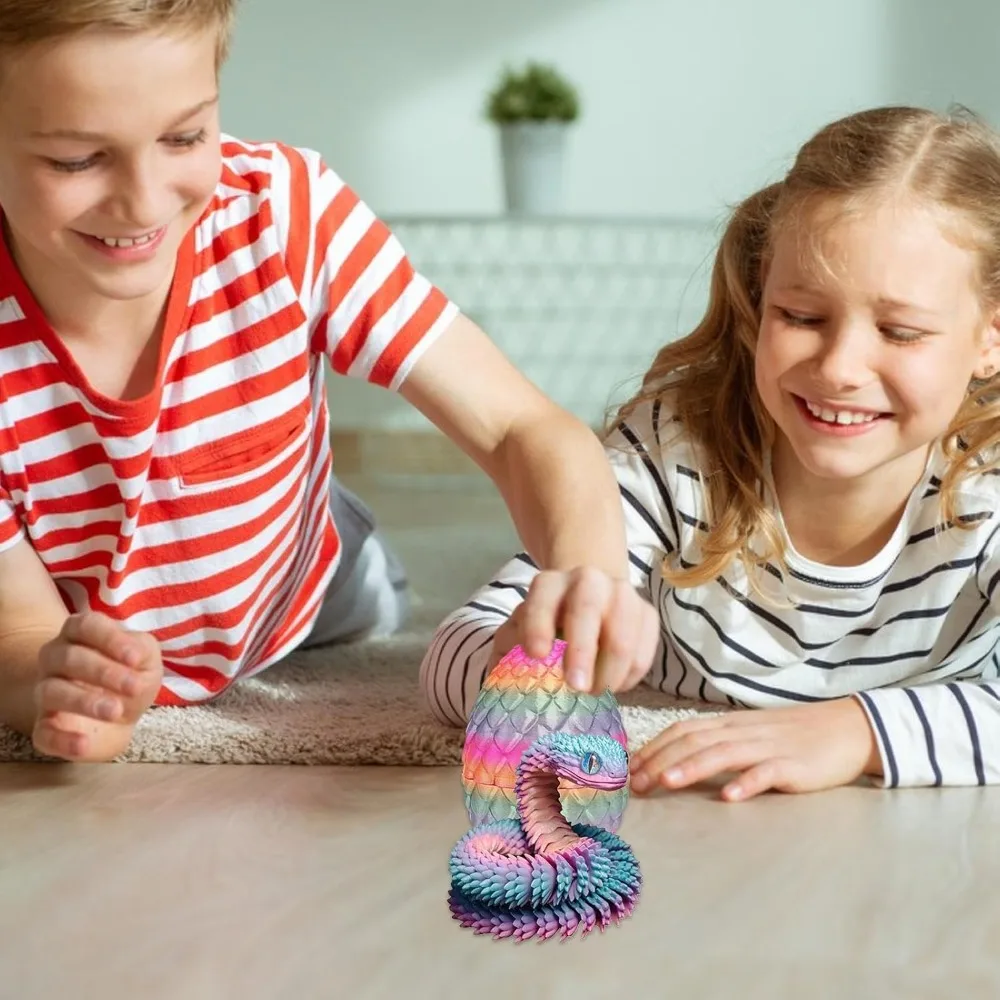 3D-gedruckte Schlange mit Drache, Ei, Gelenk, Mobilität, simulieren Schlangenornament, Desktop, Zuhause, Tierdekoration, Desktop-Zubehör
