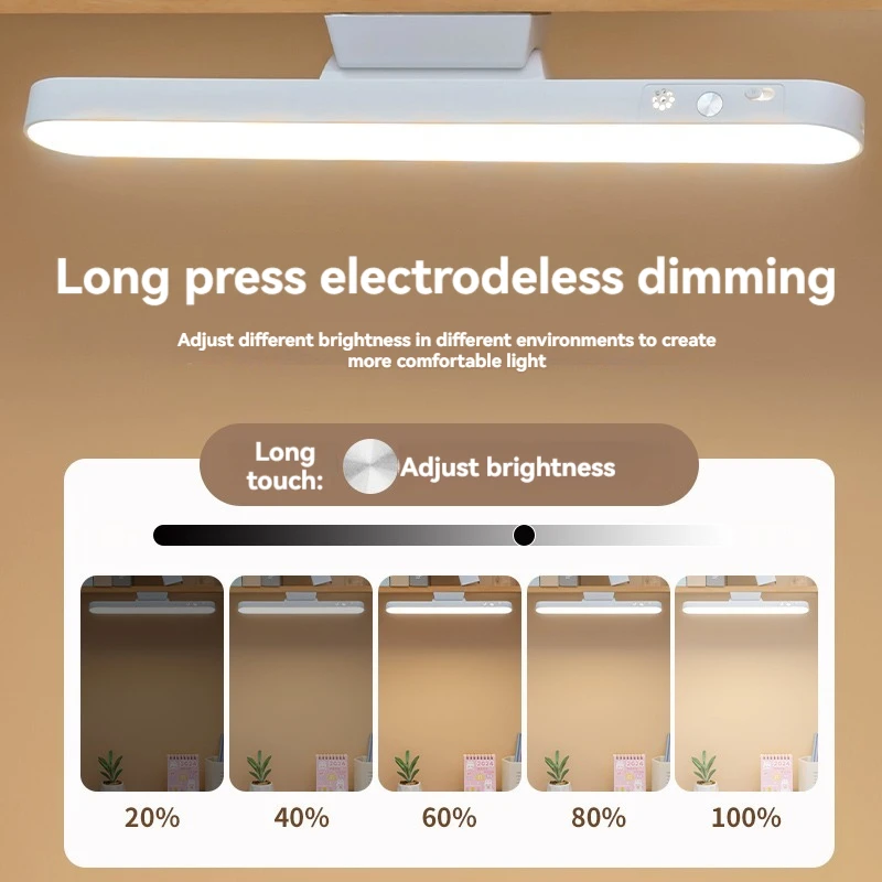 Lâmpada de mesa magnética led, luz de estudo regulável para cuidados com os olhos com 3 cores, luz de braçadeira recarregável usb para leitura de dormitório de quarto,