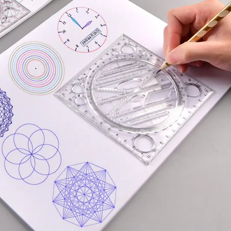 Regla giratoria multifunción, plantilla de dibujo, diseño artístico, arquitecto, geometría estéreo, círculo, dibujo, escala de medición, regla Kawaii