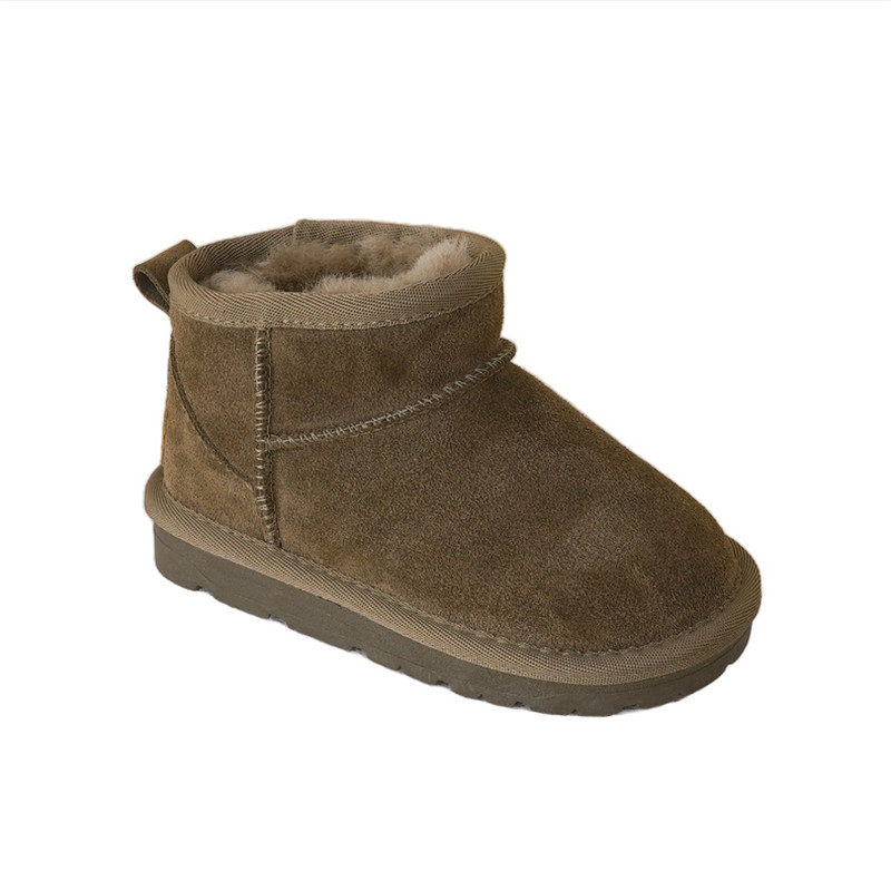 Botas de nieve de lana para niños, botas de cuero genuino de calidad para niños y niñas, zapatos de algodón de ante vacuno suave para bebés, botas de invierno para niños