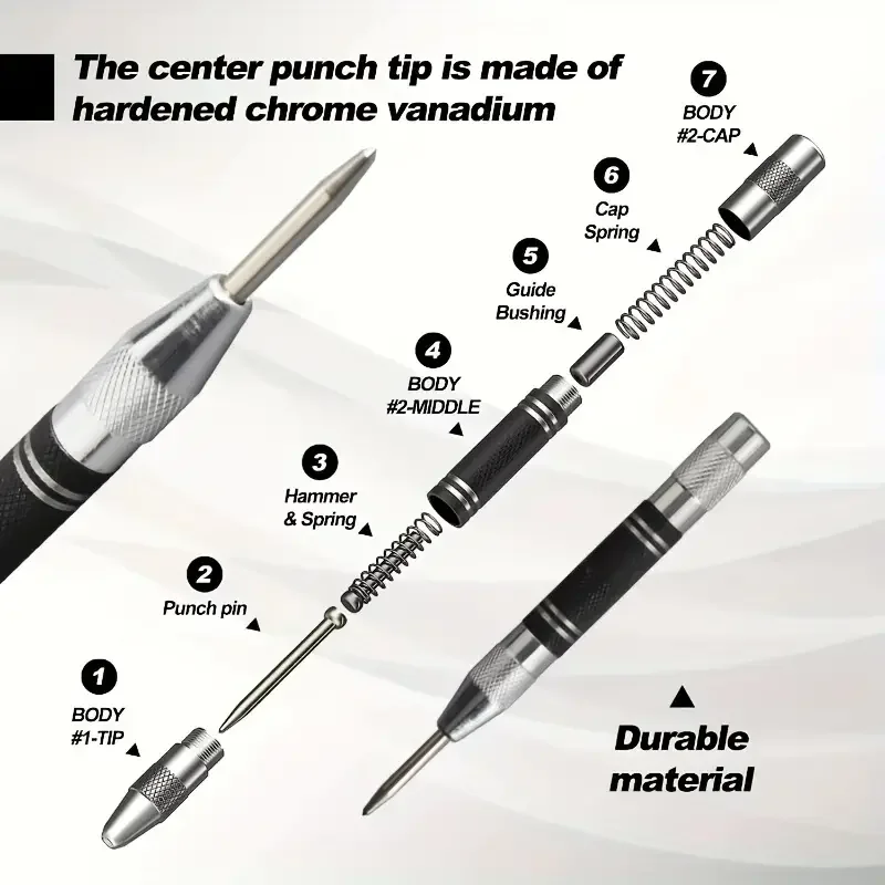 Auto Center Puncher Hole Marker Legno Metallo Acciaio Carico a molla Kerner Drill Locator Heavy Duty Punch Carpenteria Utensile manuale automatico
