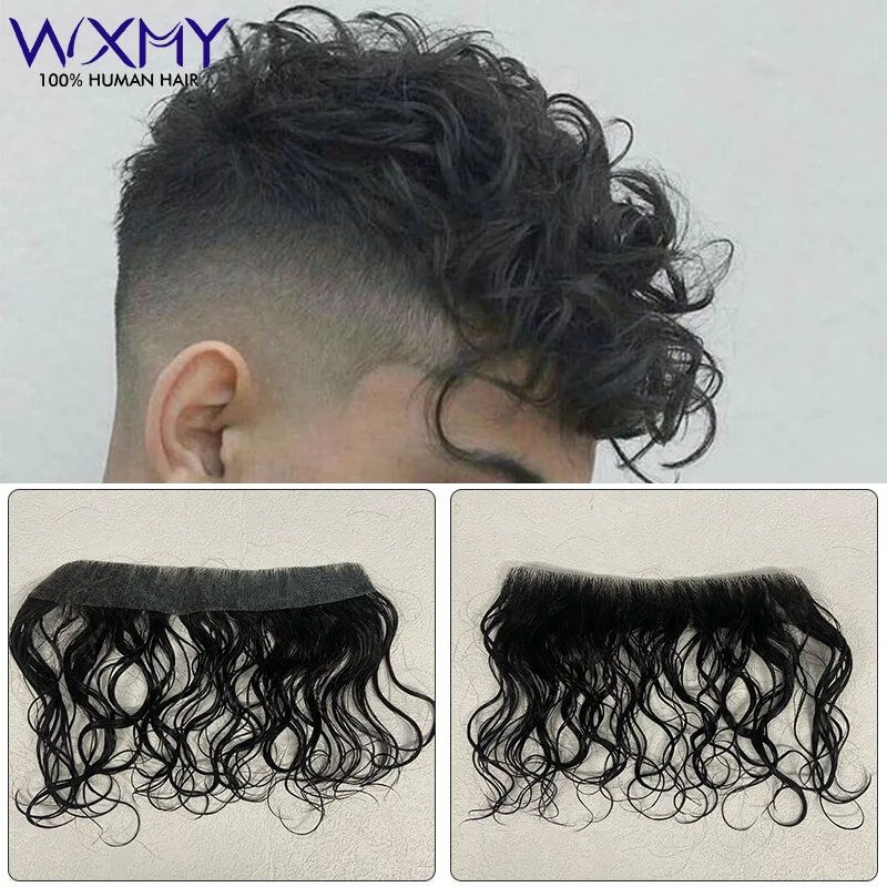 Água encaracolado realista frente linha fina perucas de cabelo humano para homens sistemas de peças de cabelo humano pele completa peruca prótese capilar