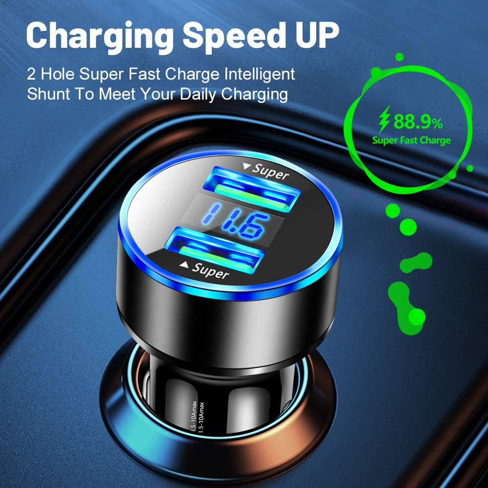 240 W autolader snel opladen 2 USB-poorten adapter voor IPhone Samsung Xiaomi snellaadladers met digitaal display