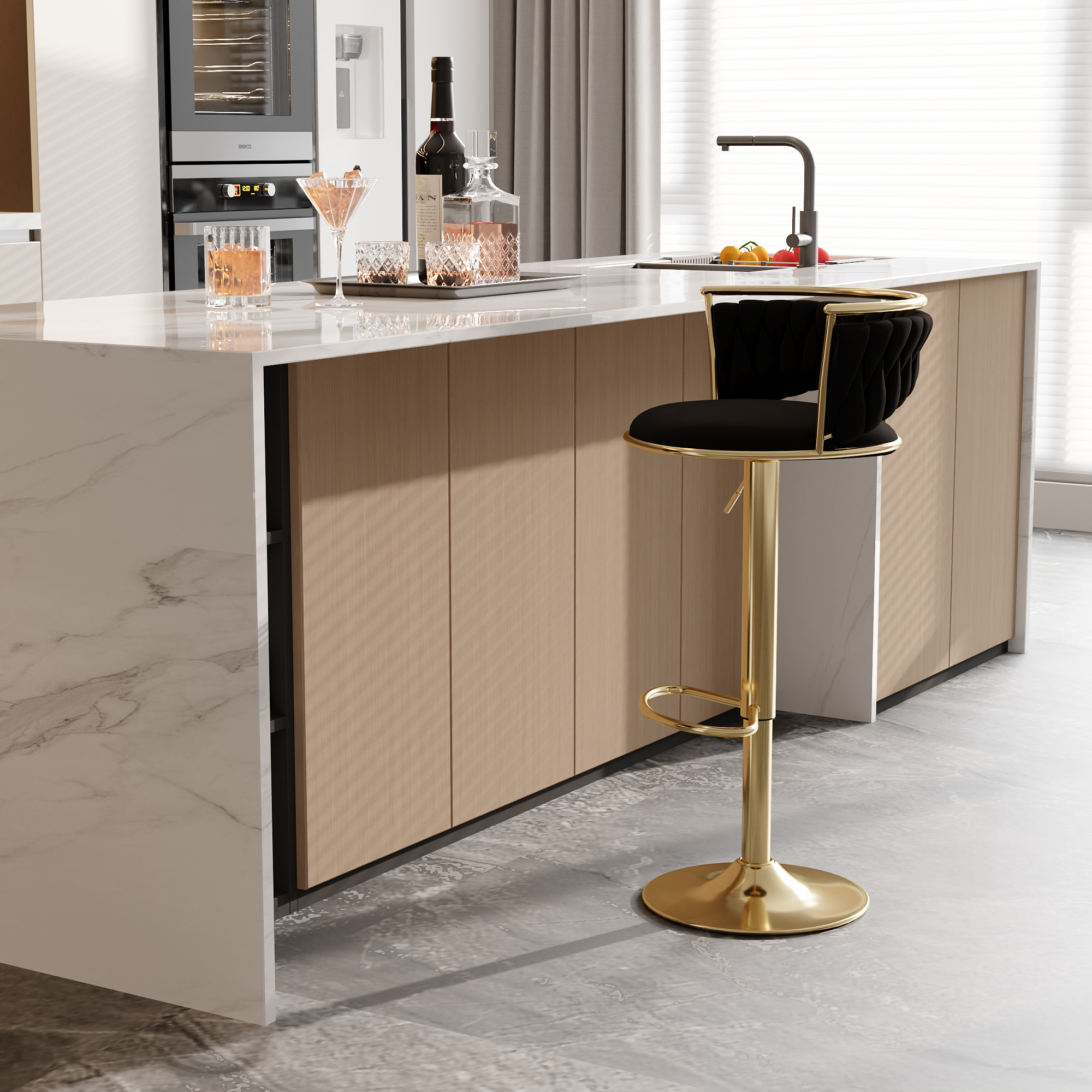 Taburetes de Bar de terciopelo giratorio 360 °, Juego de 2 sillas de mostrador ajustables con reposapiés para cocina, comedor, 2 unidades por juego