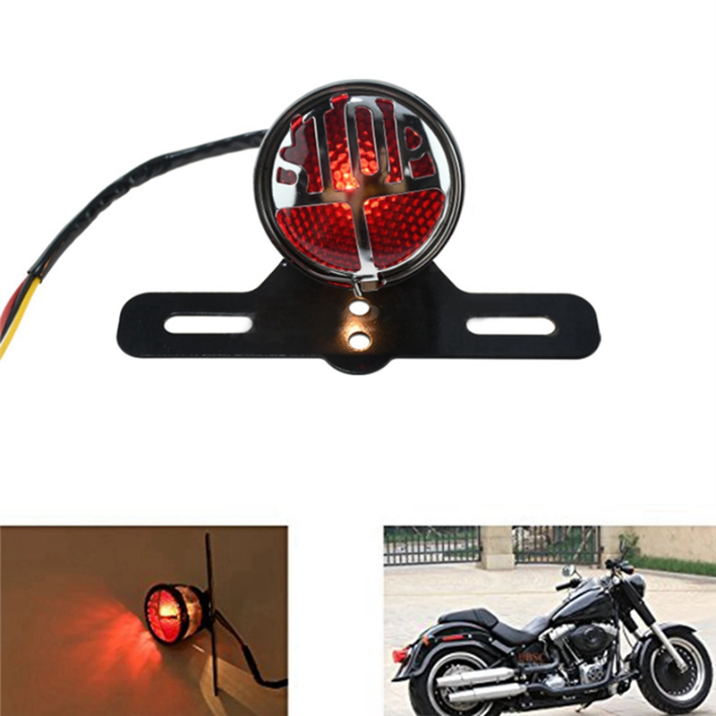 Lampu belakang LED sepeda motor, lampu ekor Retro Miller Stop, lampu plat nomor, lampu belakang untuk Harley Chopper Bobber Cafe