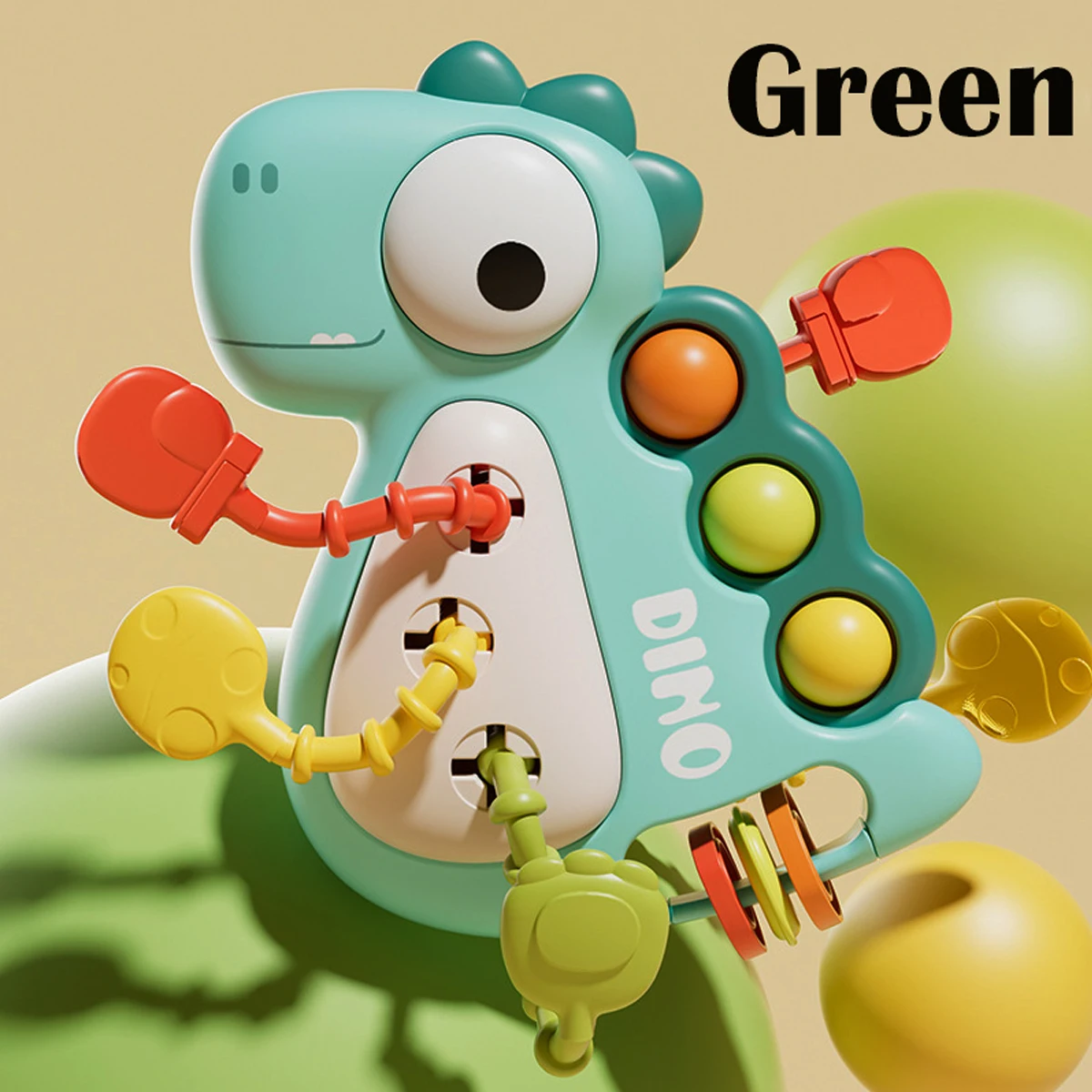 Giocattoli Montessori per bambini, giocattolo con cordino per dinosauri per neonati, giocattoli per la dentizione sensoriali, regali per bambini piccoli, ragazzi e ragazze