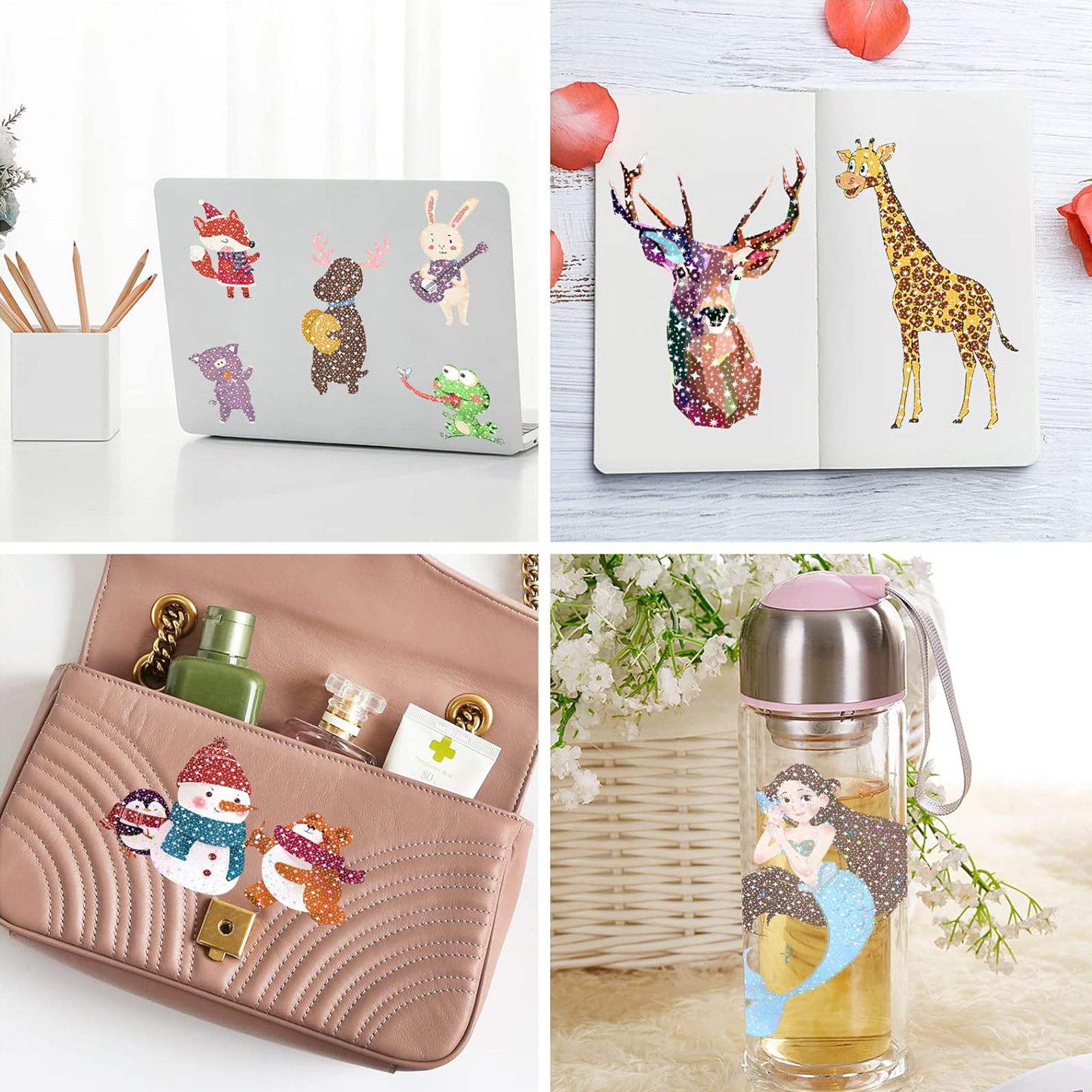 50 Sheets Holographic Vinyl Sticker Paper Clear A6 Self Adhesive Waterproof Cold Lamination Film Gem Rainbow Sand Star Patterns