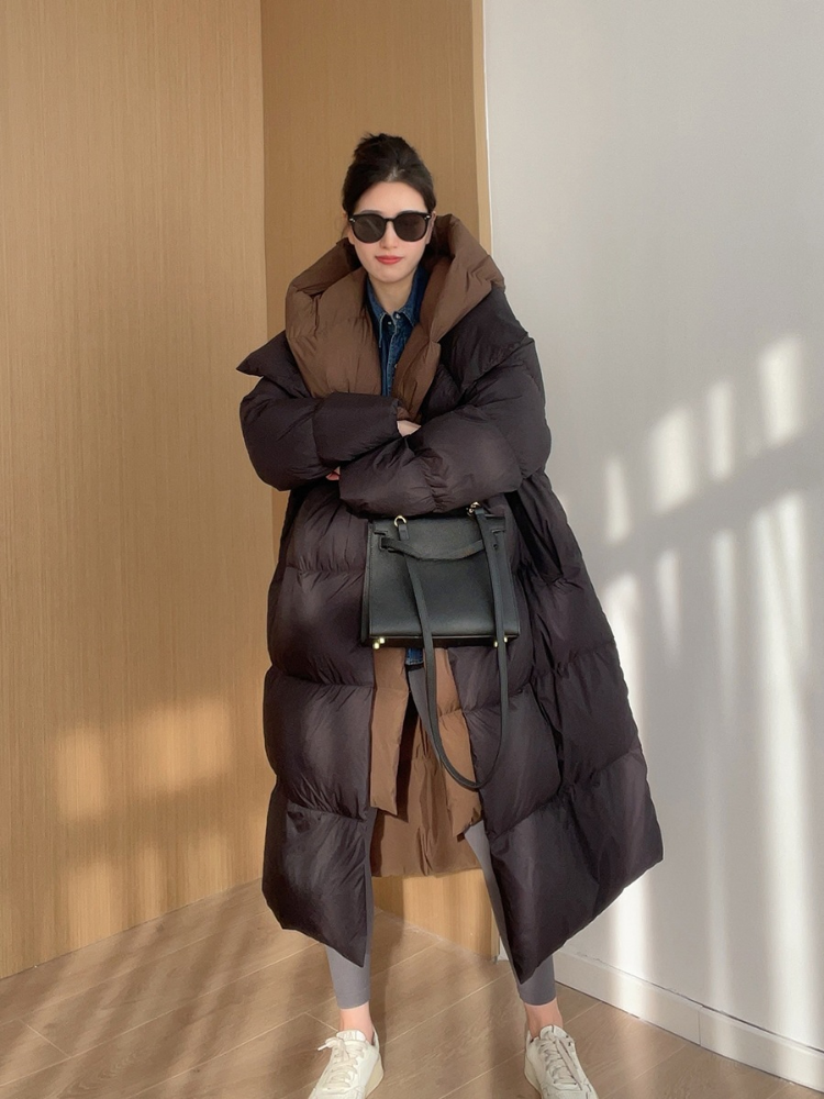 Jaqueta falsa de pato de 2 peças para mulher, casaco longo e quente com capuz grosso, parkas brancas fofas, nova moda, inverno, 2024