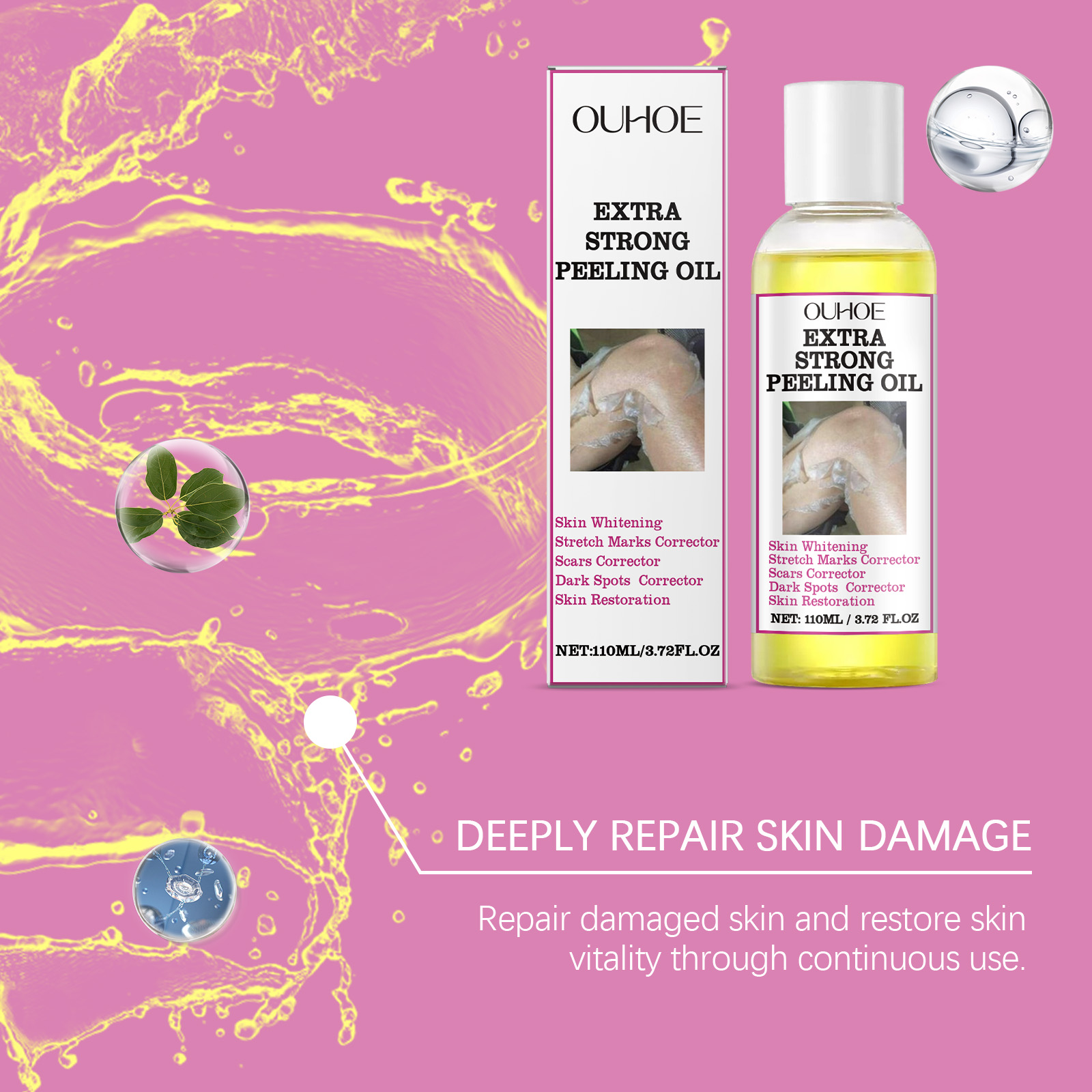Olio esfoliante per la pelle gialla per la pelle del corpo Idratante Nutriente Schiarente Rassodante Idratante Massaggio e Olio per la cura della bellezza 110ml
