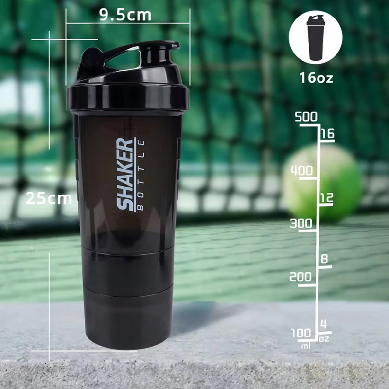 3-lagige Shaker-Proteinflasche, Pulver-Shake-Becher, Wasserflasche, Kunststoff-Mischbecher, Bodybuilding-Übungsflasche