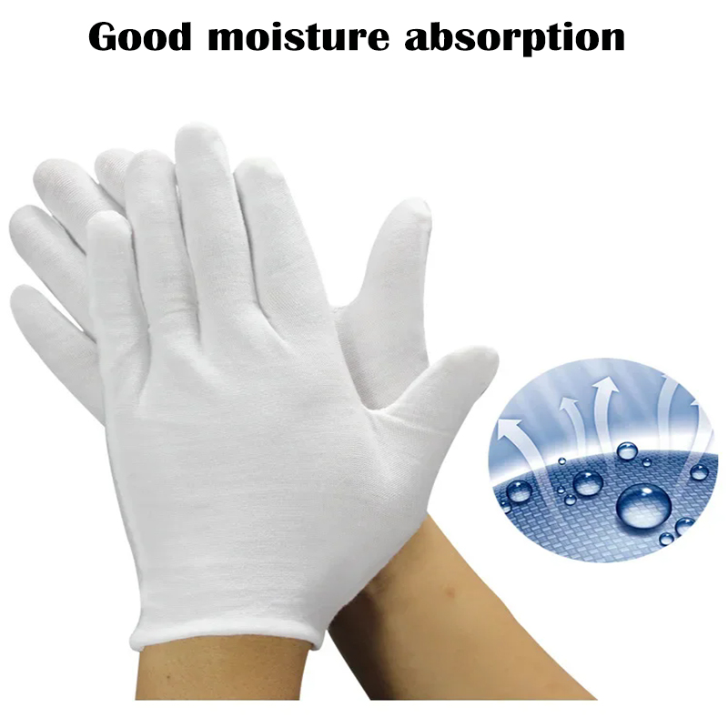 New Solid Color Men's and Women's Etiquette White Cotton Gloves Waiter Driver Jewelry Worker Finger Gloves Sweating Gloves