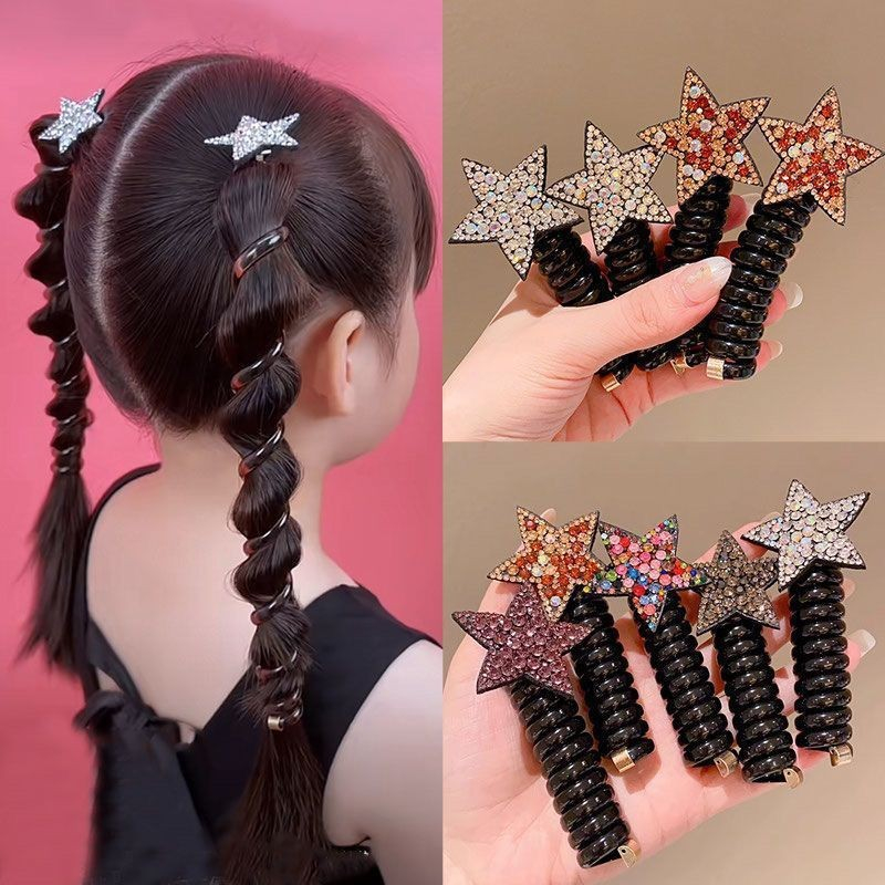 สายโทรศัพท์ความยืดหยุ่นยาง Band Elastic Star ผมหางม้าเชือกผมสําหรับเด็ก Scrunchies Headbands Headwear