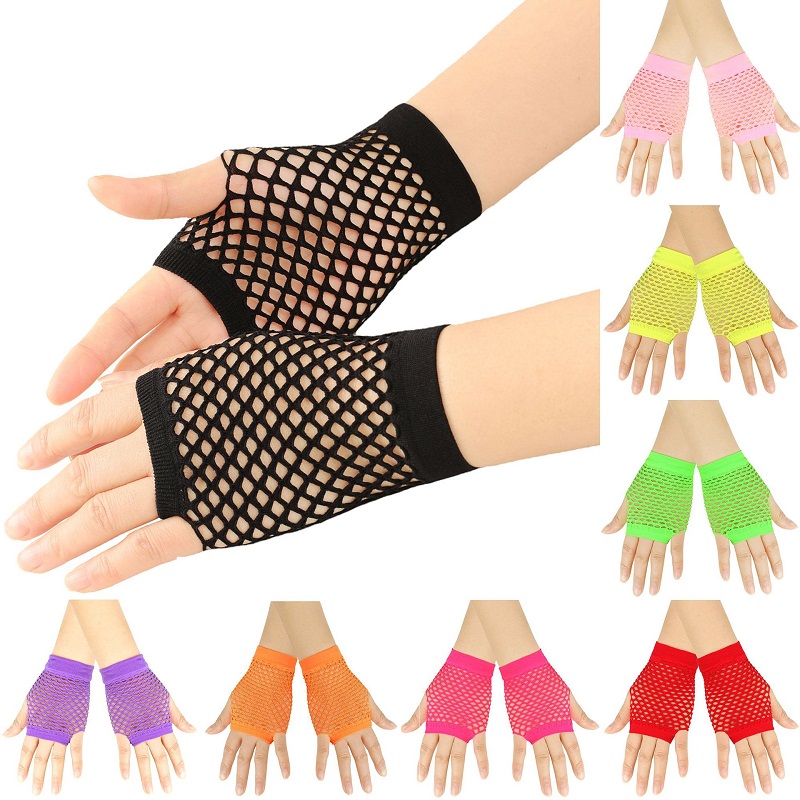 Nuevos guantes de rejilla rojo negro chica pura malla mitones guantes mujer adulta disfraz Rock Fancy Night Club fiesta Sexy guantes de moda