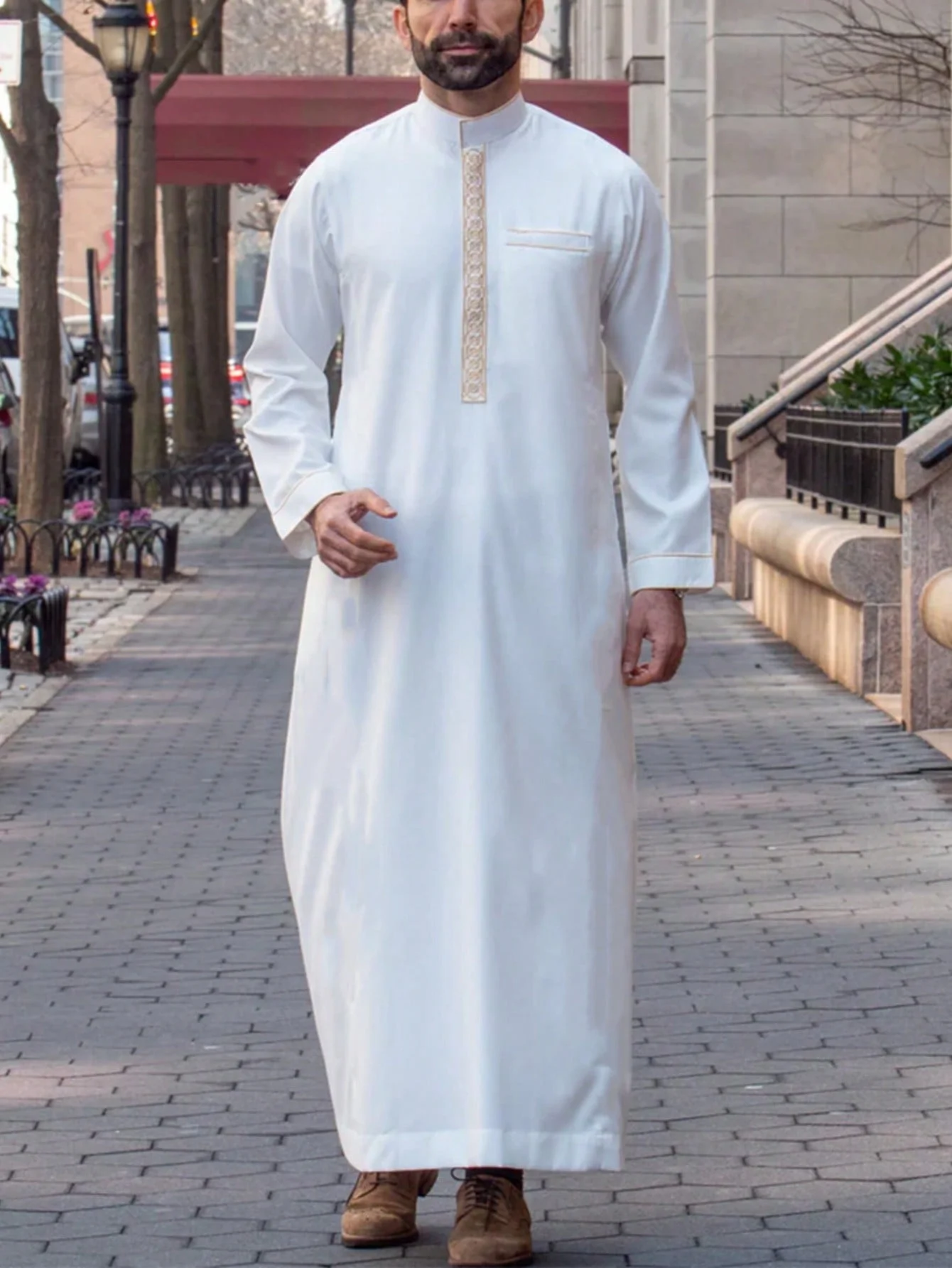 Luxus Herren Islam Muslim Arab Herren Robe, Langarm bestickt Stehkragen arabische Männer