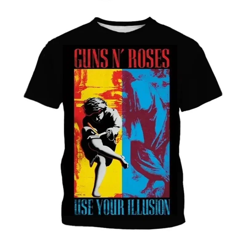Vintage Guns N Roses 3D Print O-Neck T-shirt Men Casual Short Sleeve Rock Band Oversized Hip-hop Tshirt Unisex Clothing