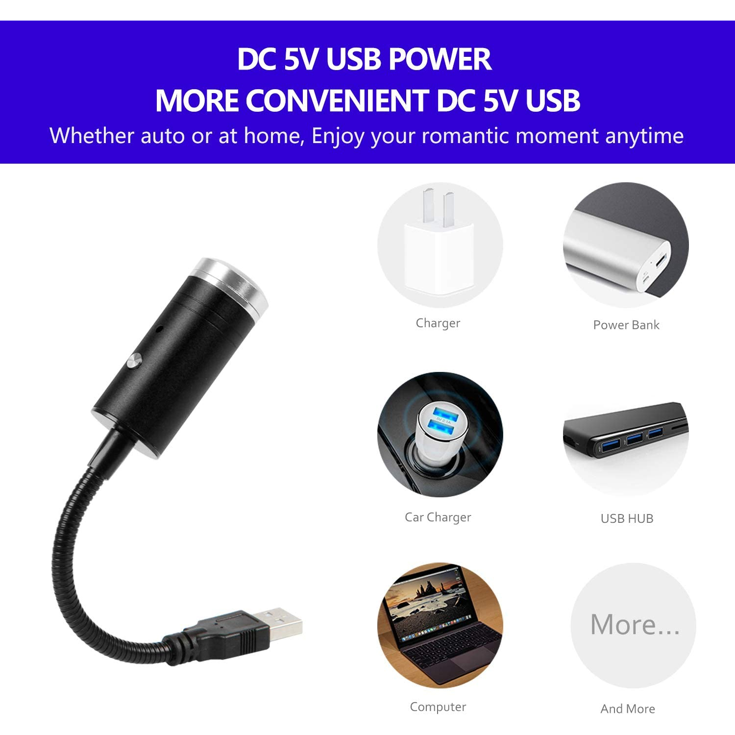 Geführtes Sternenhimmel Nachtlicht Usb Stern Dekoratives 1-Farben-Auto-Planetarium und justierbare Projektor-Projektions-Atmosphäre Romantisch