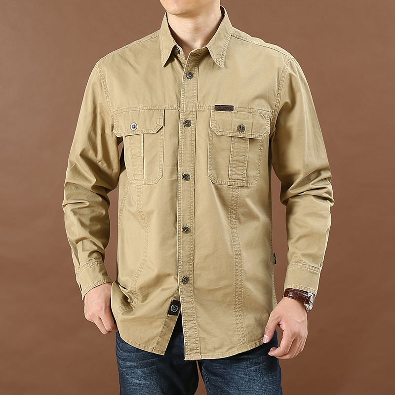 Reine Baumwolle Casual Shirt Männer Oversize Lose Langarm Cargo Shirts männer Kleidung Hohe Qualität Solide Werkzeug Hemd 6XL A2F1388