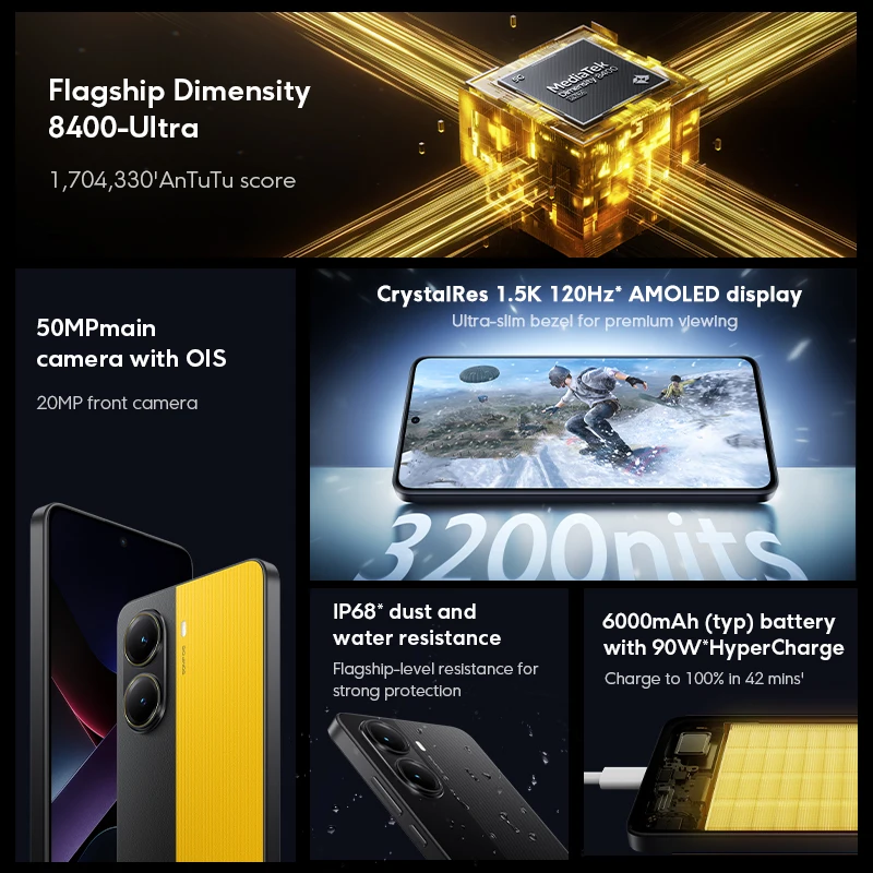 【Brand+】POCO X7 Pro Smartphone Dimensity 8400-Ultra 6000mAh 90W HyperCharge 6.67" AMOLED display NFC Xiaomi HyperOS 2