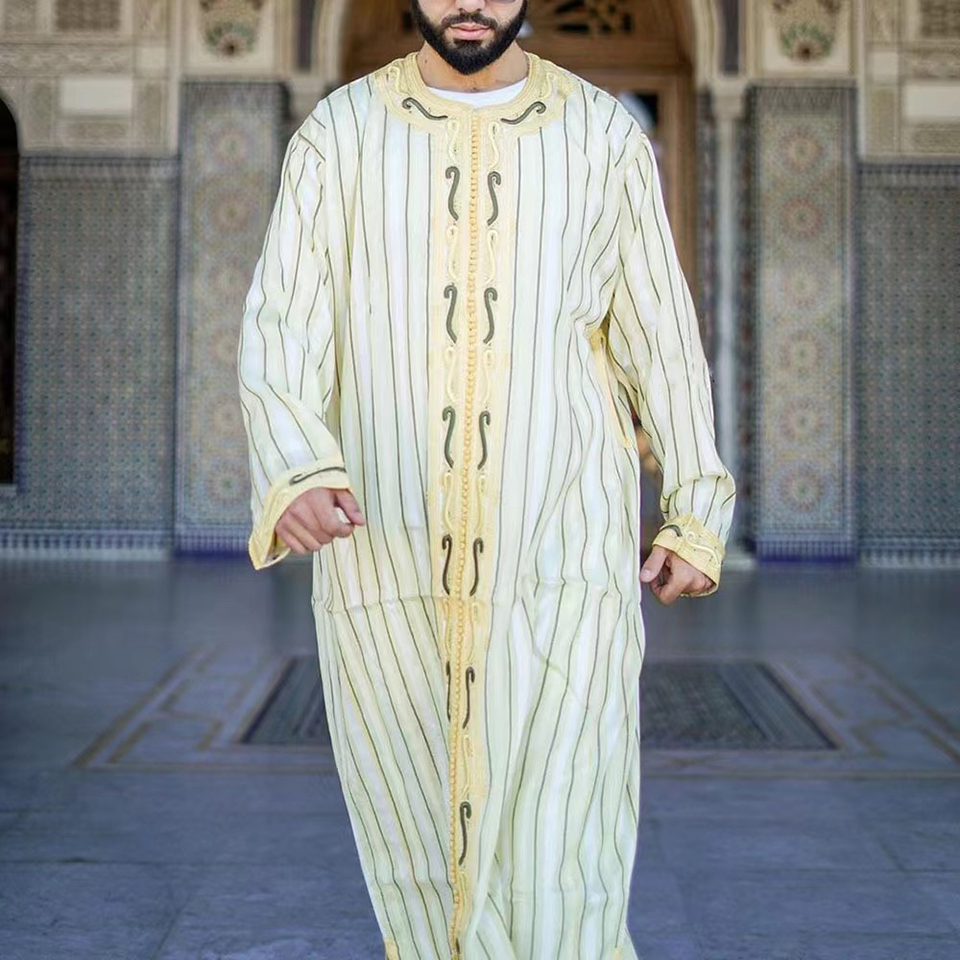 Ropa de Jubba musulmán para hombres, caftán islámico árabe, vestido Riyal Saudí marroquí, caftán Eid 2024, estampado israelí