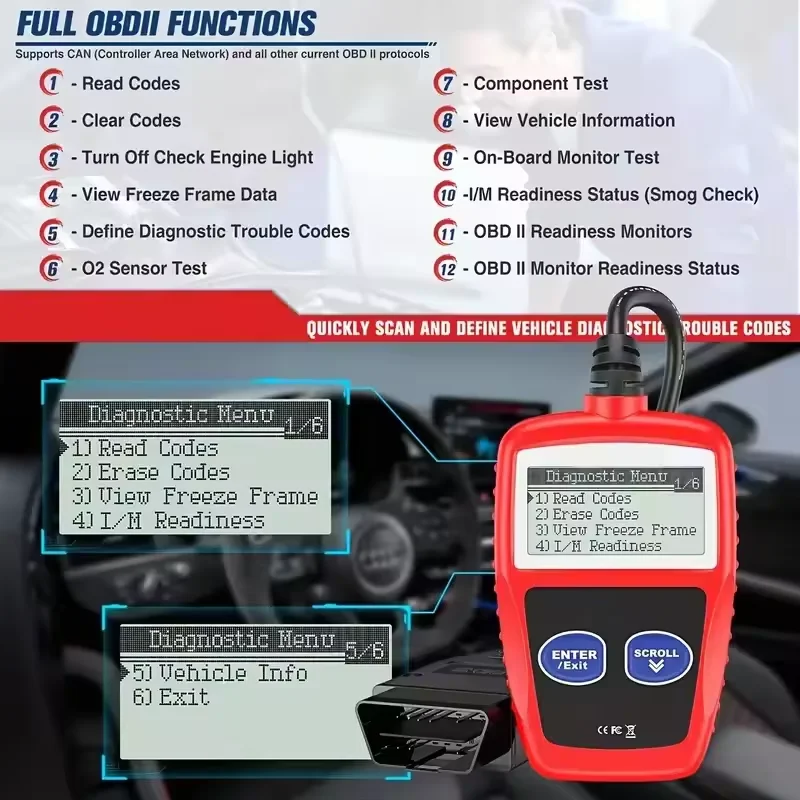 MS309 Autofoutcodelezer Nauwkeurige motordiagnostische scannertool Lees- en wisfoutcode OBD2-scanner 16-pins universele versie