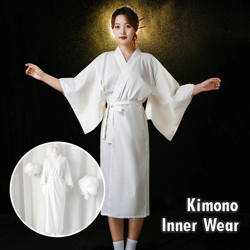 Weißer traditioneller japanischer Kimono mit Gürtel, Robe, Ärmeln, Yukata-Futter, Pyjama für Urlaub, Spa, Krankenhaus, Lieferung und Fitnessstudio
