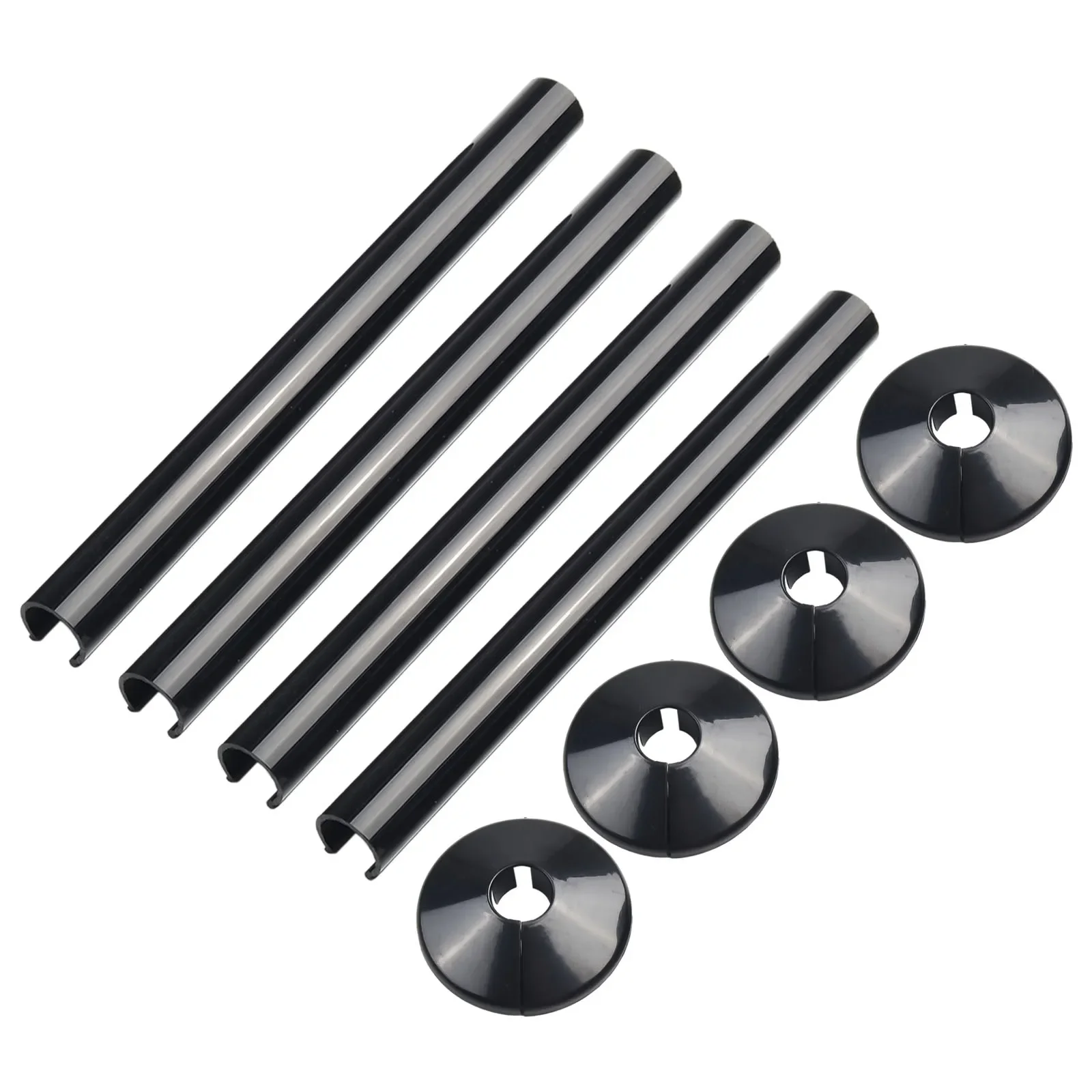 Juego de 4 cubiertas de tubo de radiador, manguito de 15mm, collares cortados para baño, cubiertas decorativas de plástico negro cromado, accesorios para grifos