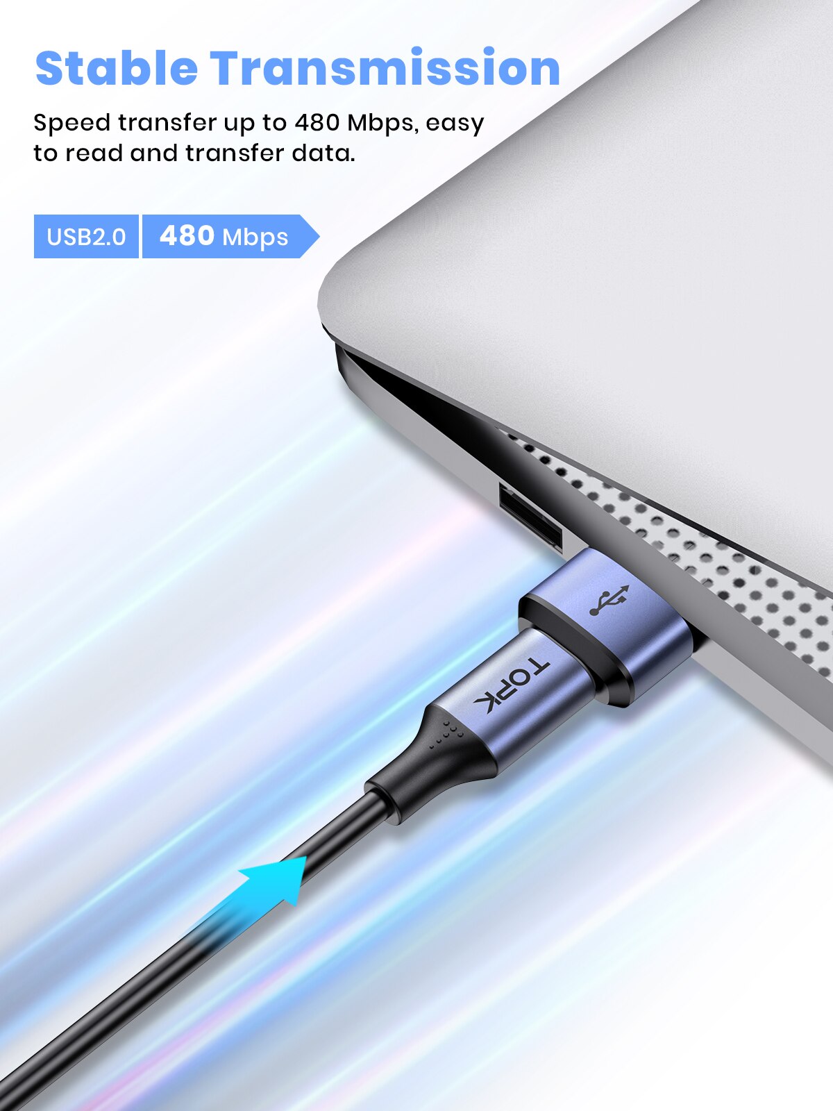 Topk-USB C para adaptador USB macho, USB fêmea, Tipo-C, USB 2.0, USB-A, carregamento rápido, sincronização de dados, OTG conector, AT13
