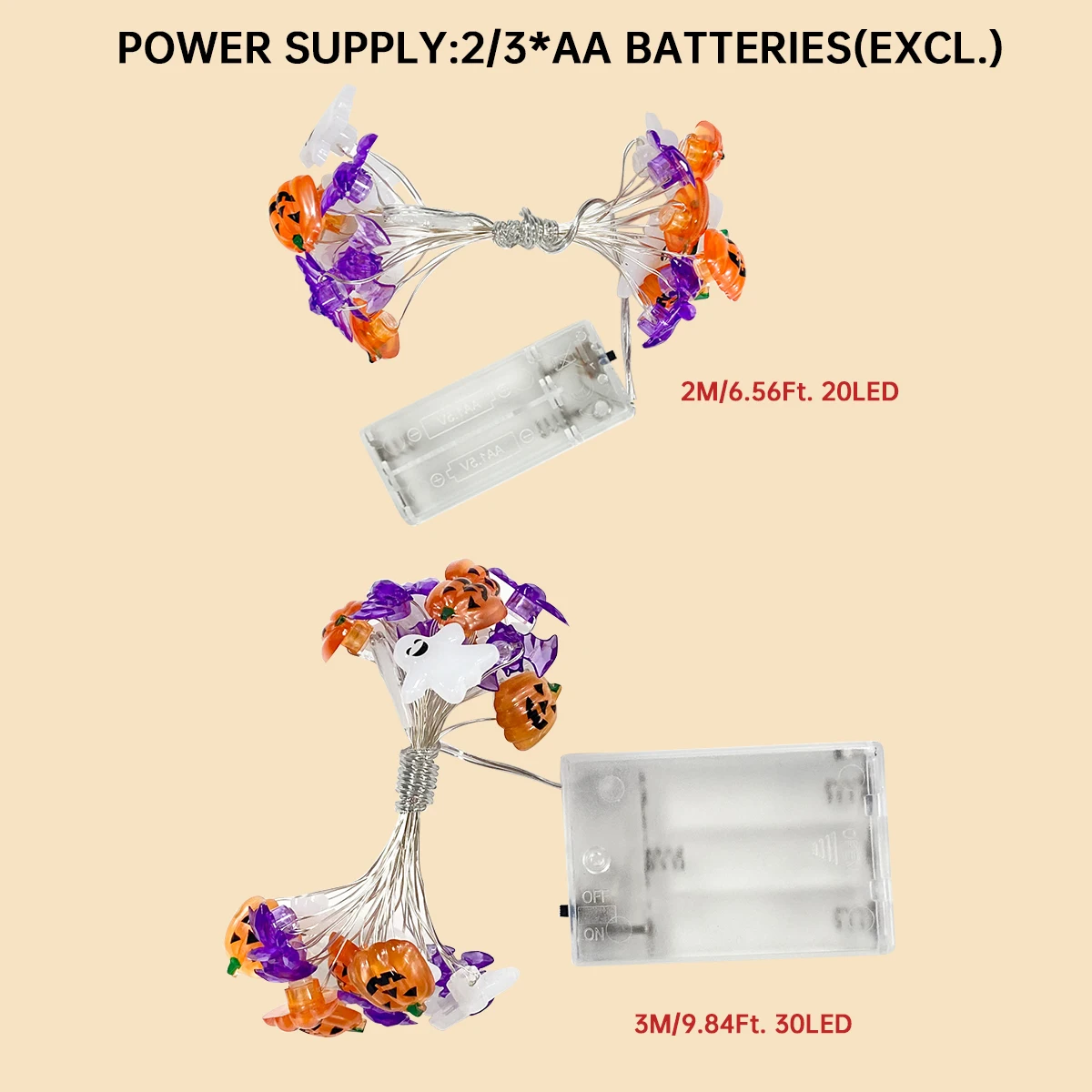 1 PC 20/30 LED ฮาโลวีนทองแดงสายไฟ String Light MINI Ghost ฟักทองค้างคาว Fairy โคมไฟสําหรับ Home Halloween PARTY เทศกาลตกแต่ง