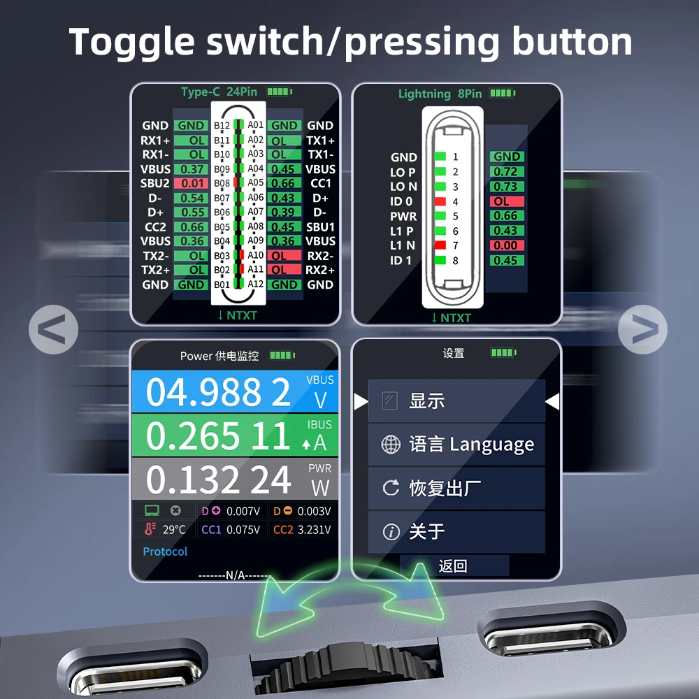 Qianli iBridge A3 enchufe trasero probador de análisis integral detección de voltaje de corriente tipo C relámpago para teléfono IPhone Samsung HW