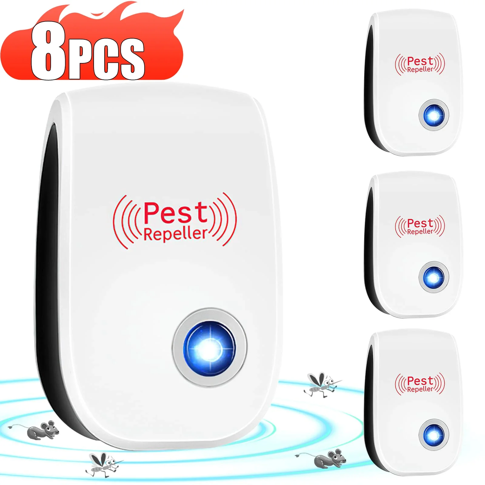 Repelente de plagas ultrasónico eléctrico con enchufe, repelente de insectos y cucarachas para interiores, repelente de insectos, 2-8 Uds.