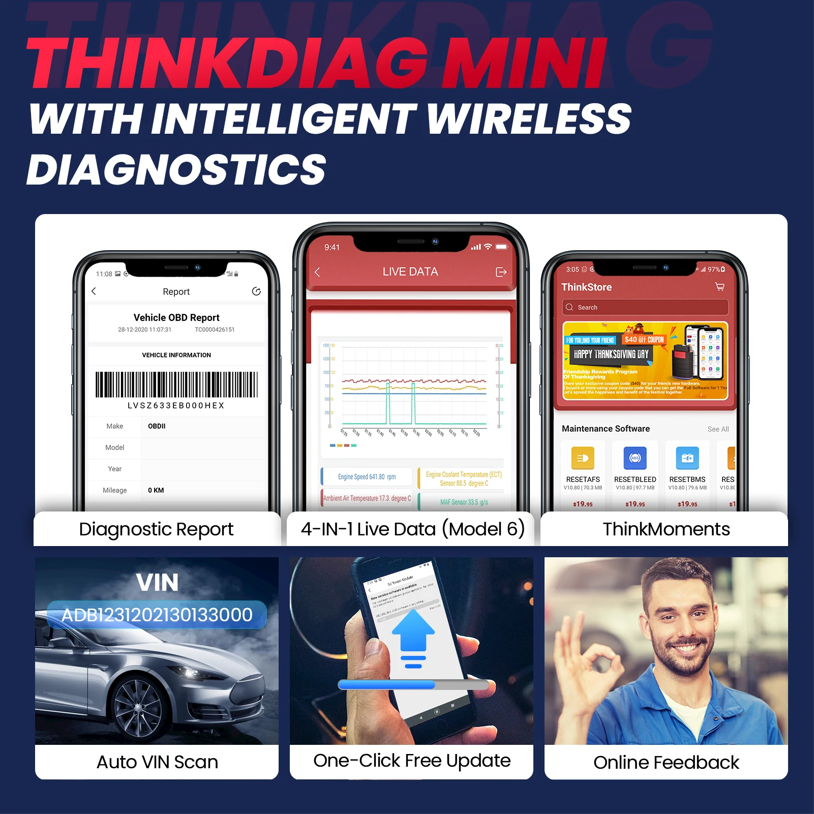 THINKCAR Thinkdiag Mini Bluetooth OBD2 сканер диагностический инструмент полносистемный автомобильный сканер проверка света двигателя инструмент для считывания кодов неисправностей