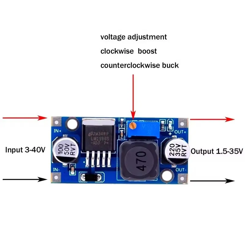 LM2596S Driver LED Modulo di alimentazione step-down DC-DC Modulo step-down regolabile 3A Regolatore di tensione LM2596S-ADJ 24V 12V 5V 3V