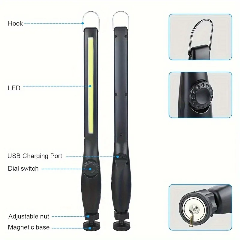 1-4 팩 COB + LED 손전등 자기 작업 조명 USB 충전식 토치 휴대용 랜턴 검사 조명 캠핑 자동차 수리 램프